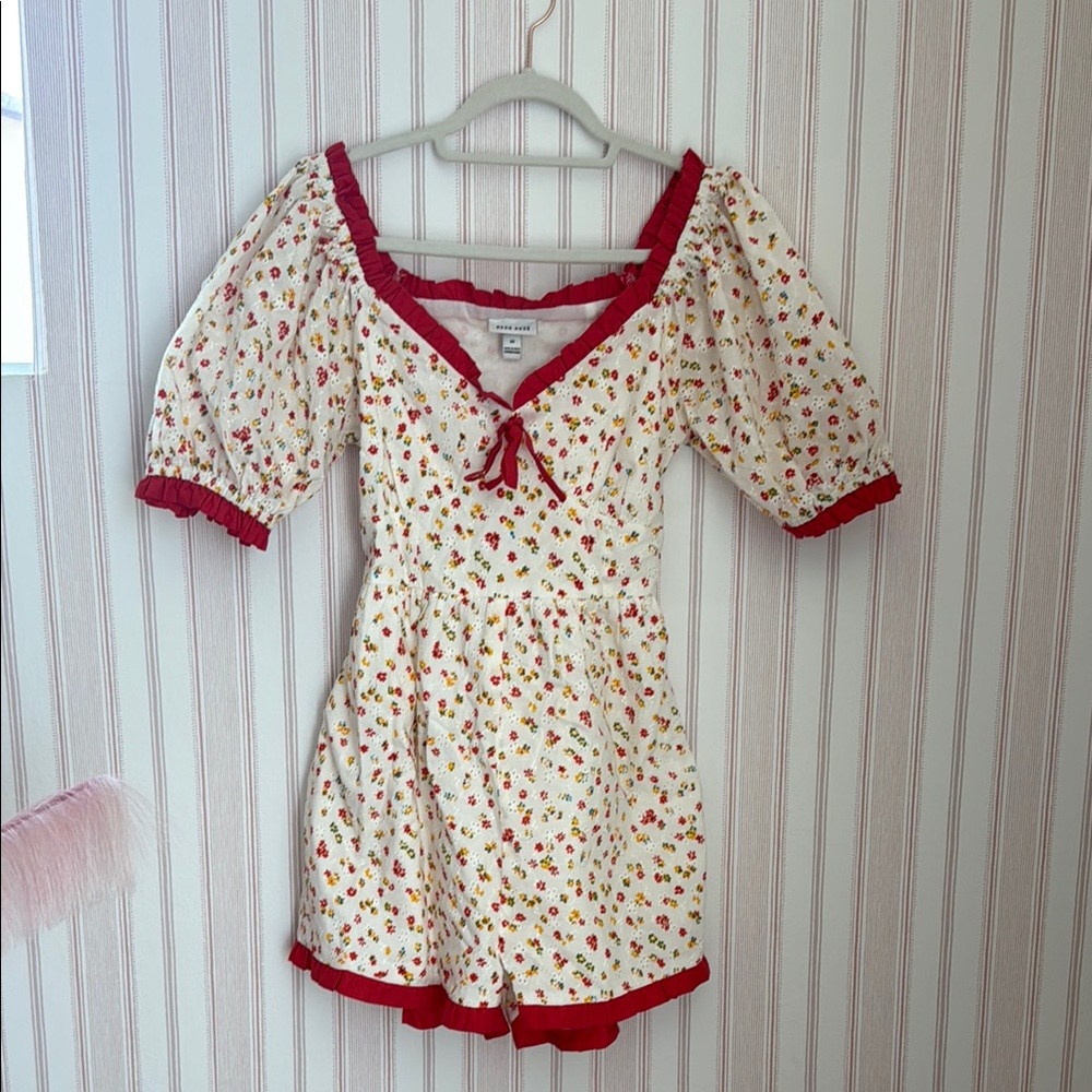 Floral romper with Red Accents
